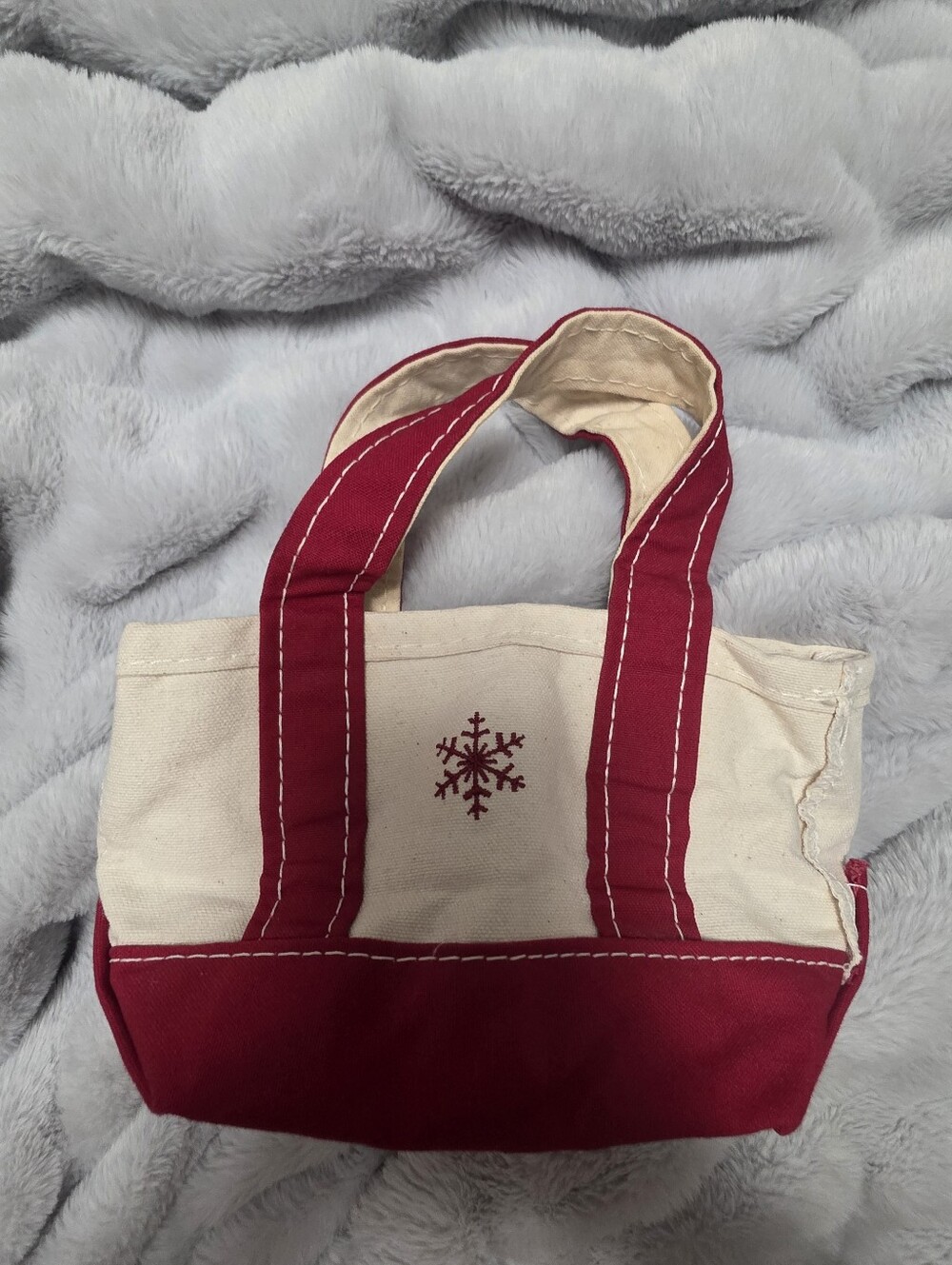 Vintage L.L. Bean mini canvas boat and tote bag with snowflake design